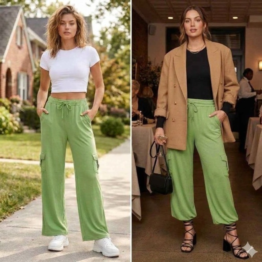 Cargo Lounge Knit Pants Neon Wide Leg Drawstring Utility Gorpcore Workout Y2K L